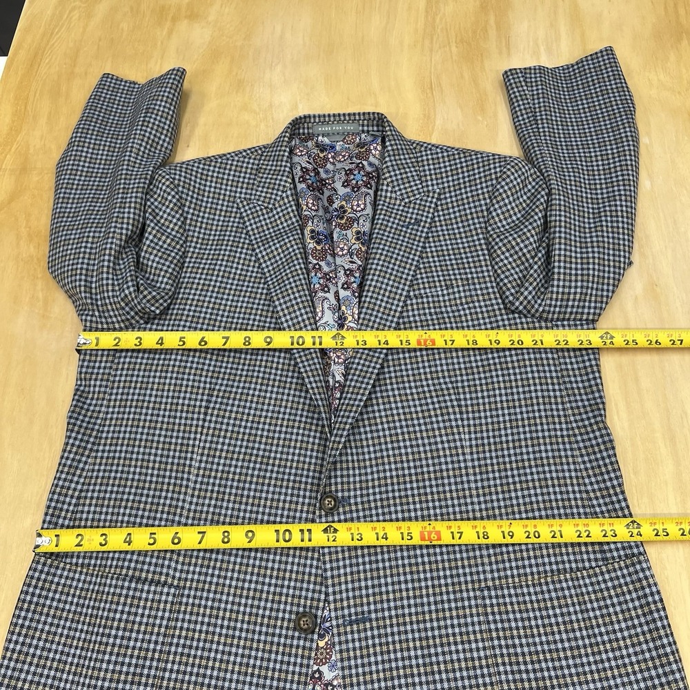 Indochino Custom Blazer Sport Coat Mens 46R Tailored Navy/Blue/yellow Soft‎ Knit - Picture 9 of 14